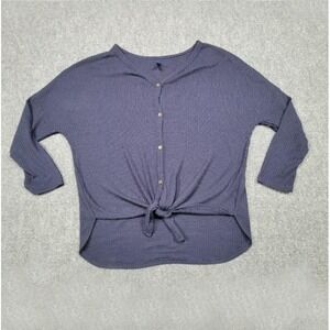 Wollence‎ Sweater Womens 2XL Navy Waffle Knit Button Front Tie Lightweight Top